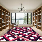 Modern Interwoven Crimson Ribbon Lattice Rug