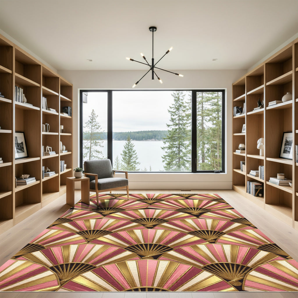 Golden Pink Art Deco Fan Scaled Rug