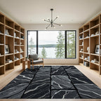 Textured Black Marble Stone Patchwork Rug