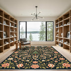 Midnight Teal Floral Paisley Spruce Medallion Rug