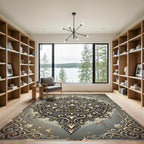Ornate Gold Scrollwork Medallion Rug