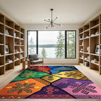 Vibrant Geometric Mosaic Multicolored Tile Rug
