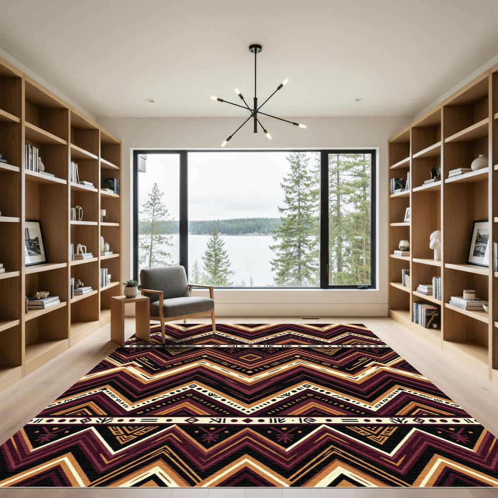 Earthy Geometric Zigzag Sunset Chevron Rug