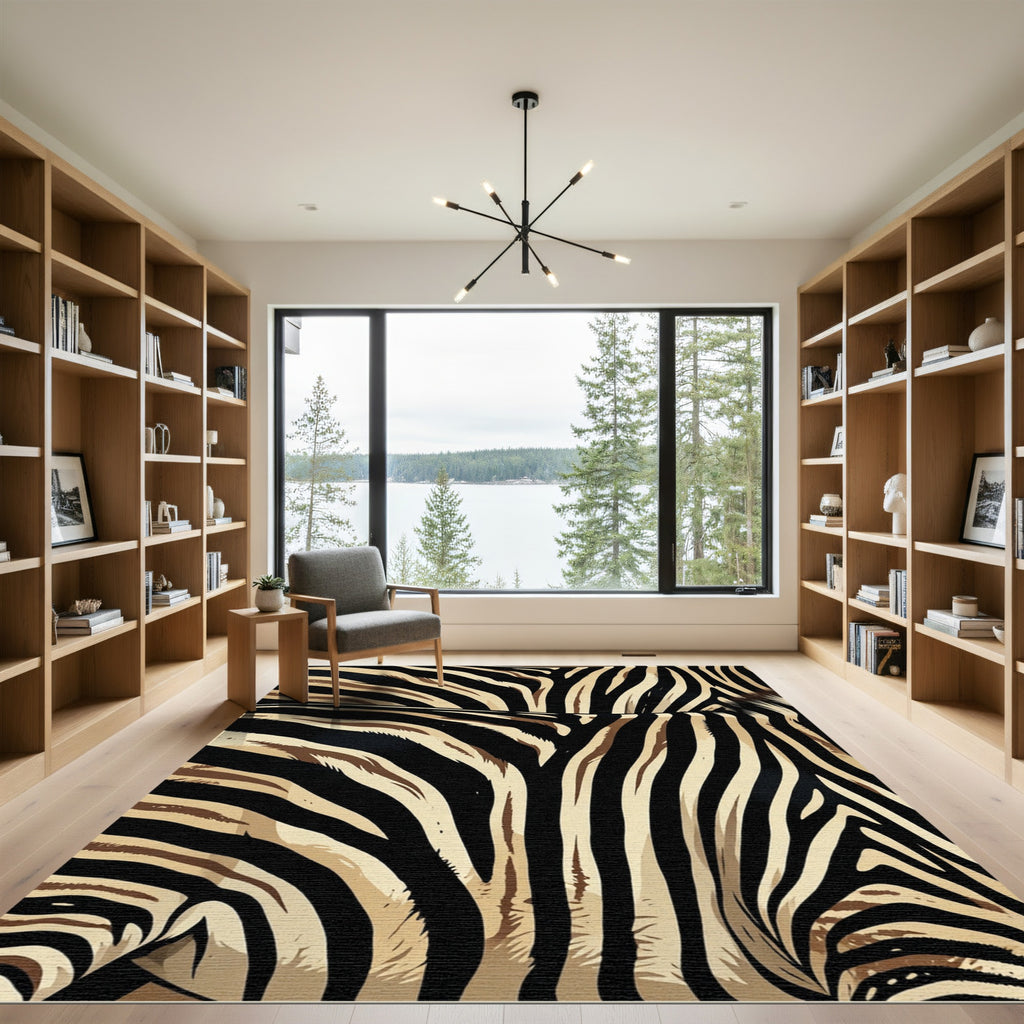 Bold Black Beige Zebra Stripes Rug