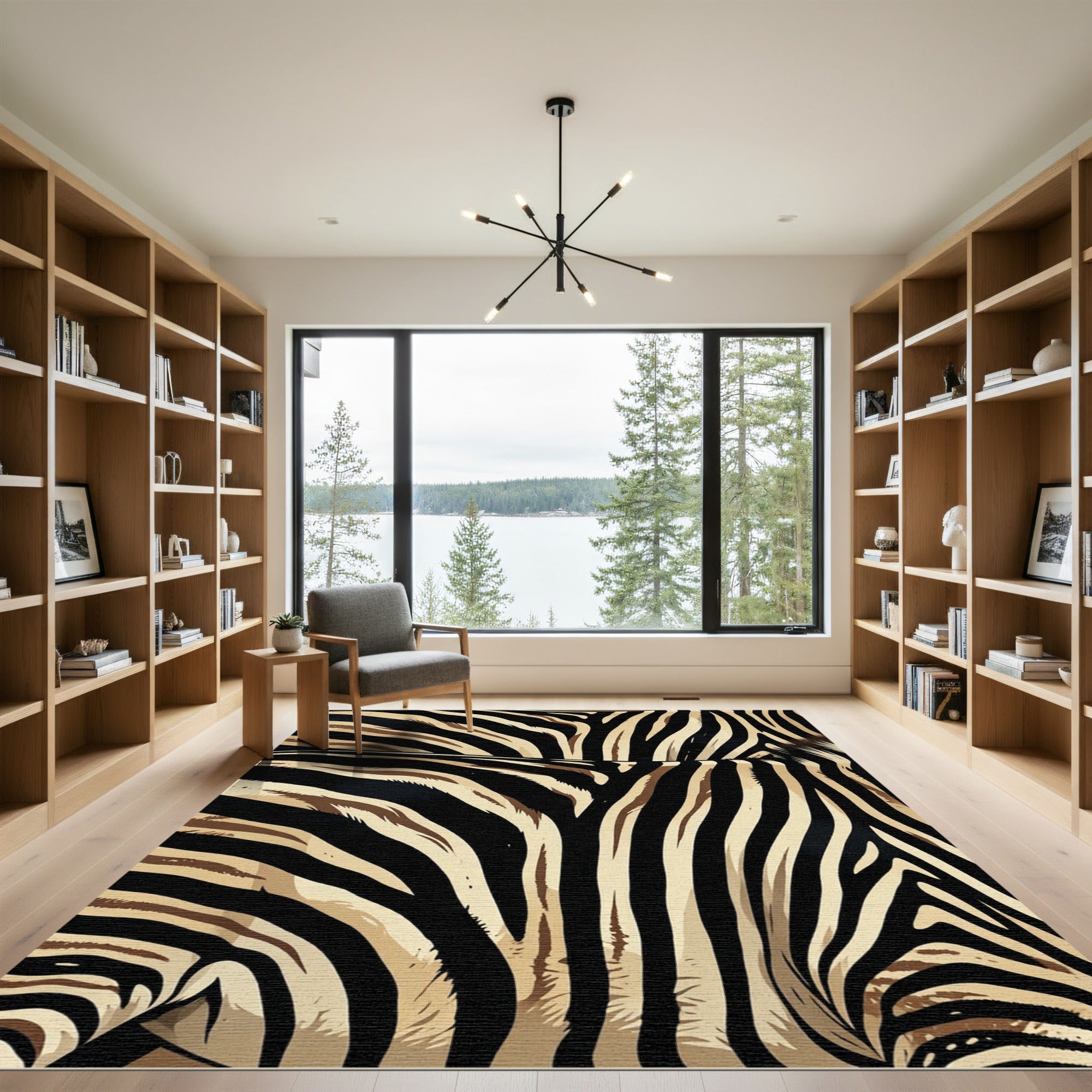 Bold Black Beige Zebra Stripes Rug