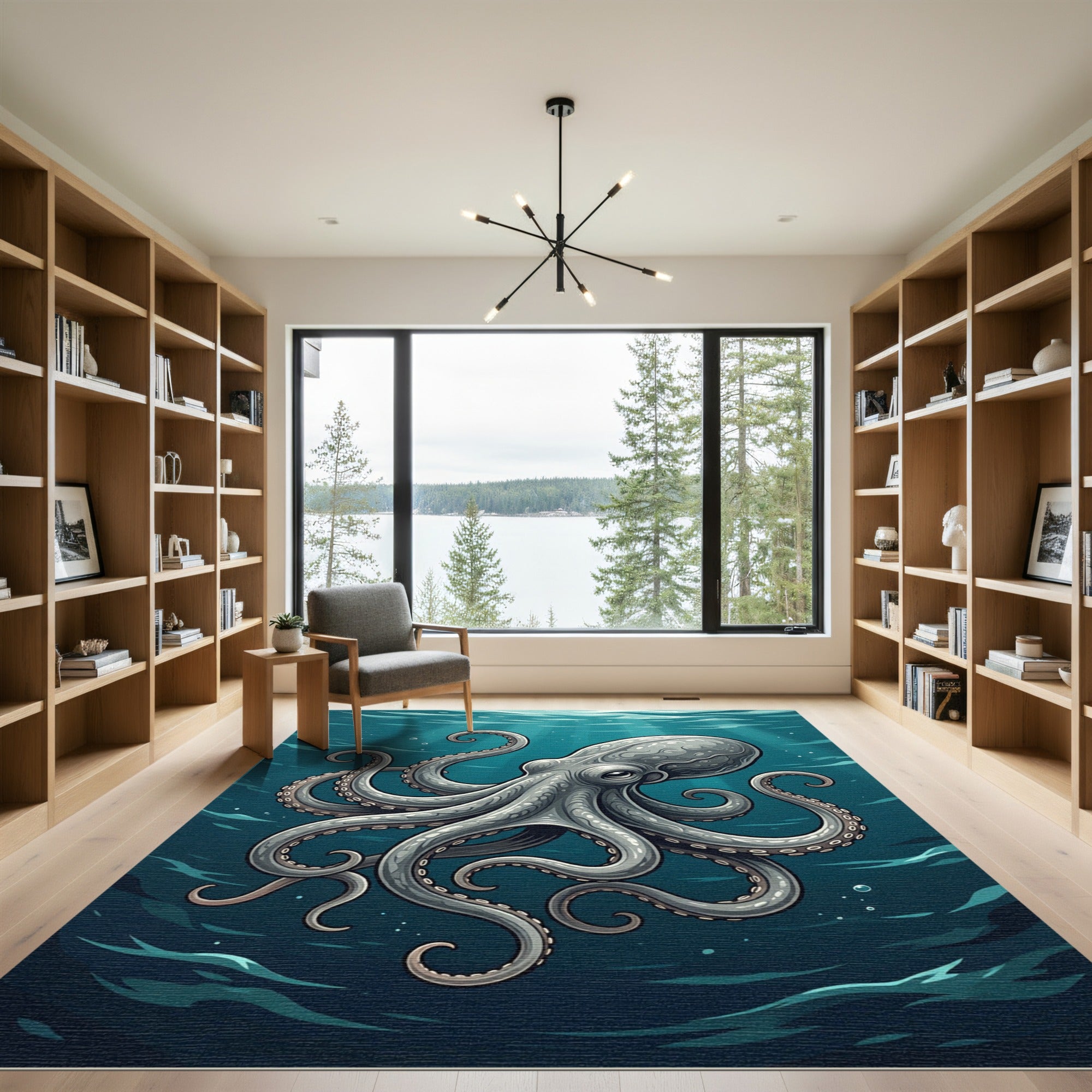 Deep Blue Octopus Marine Animal Art Rug