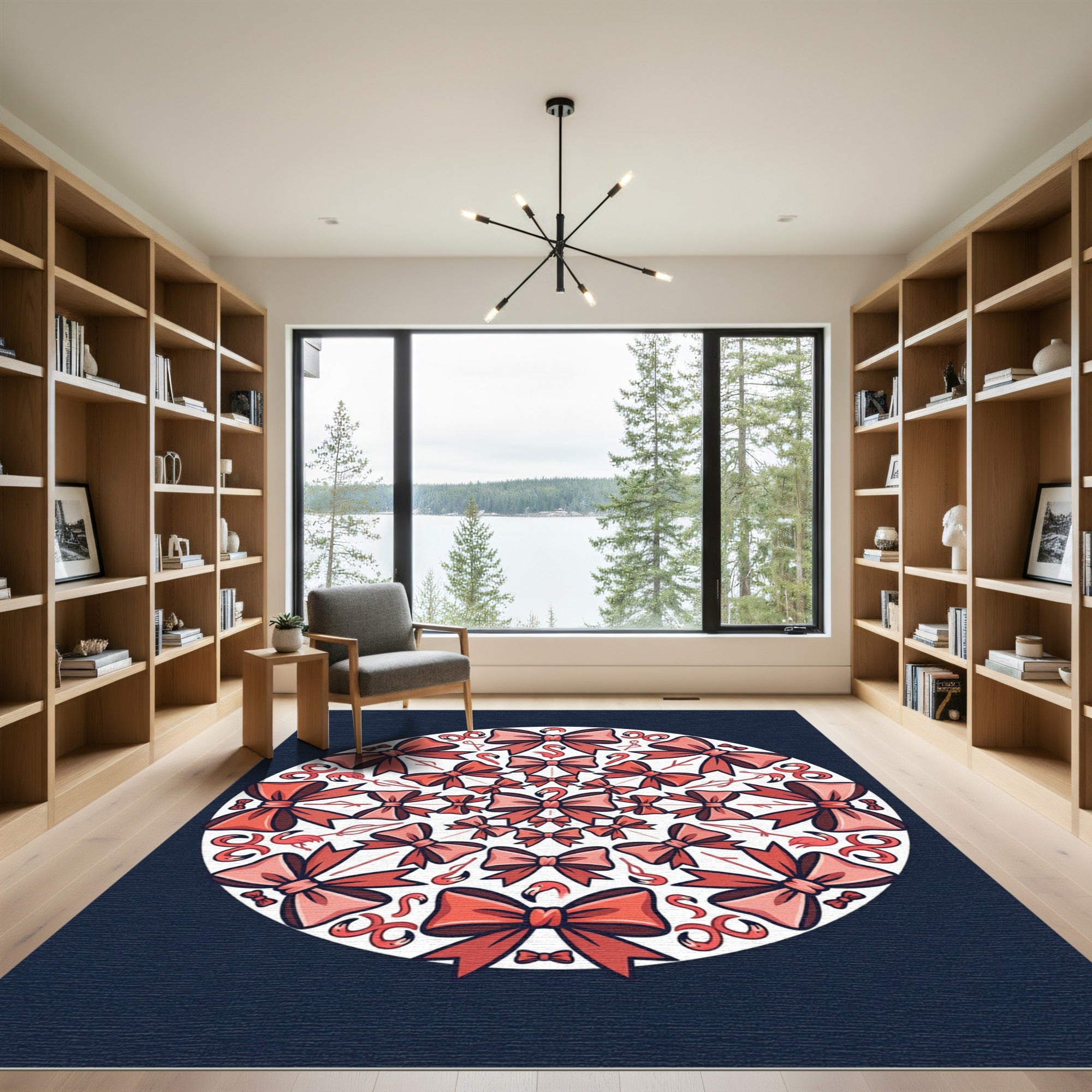 Coral Pink Flamingo Bow Mandala Rug