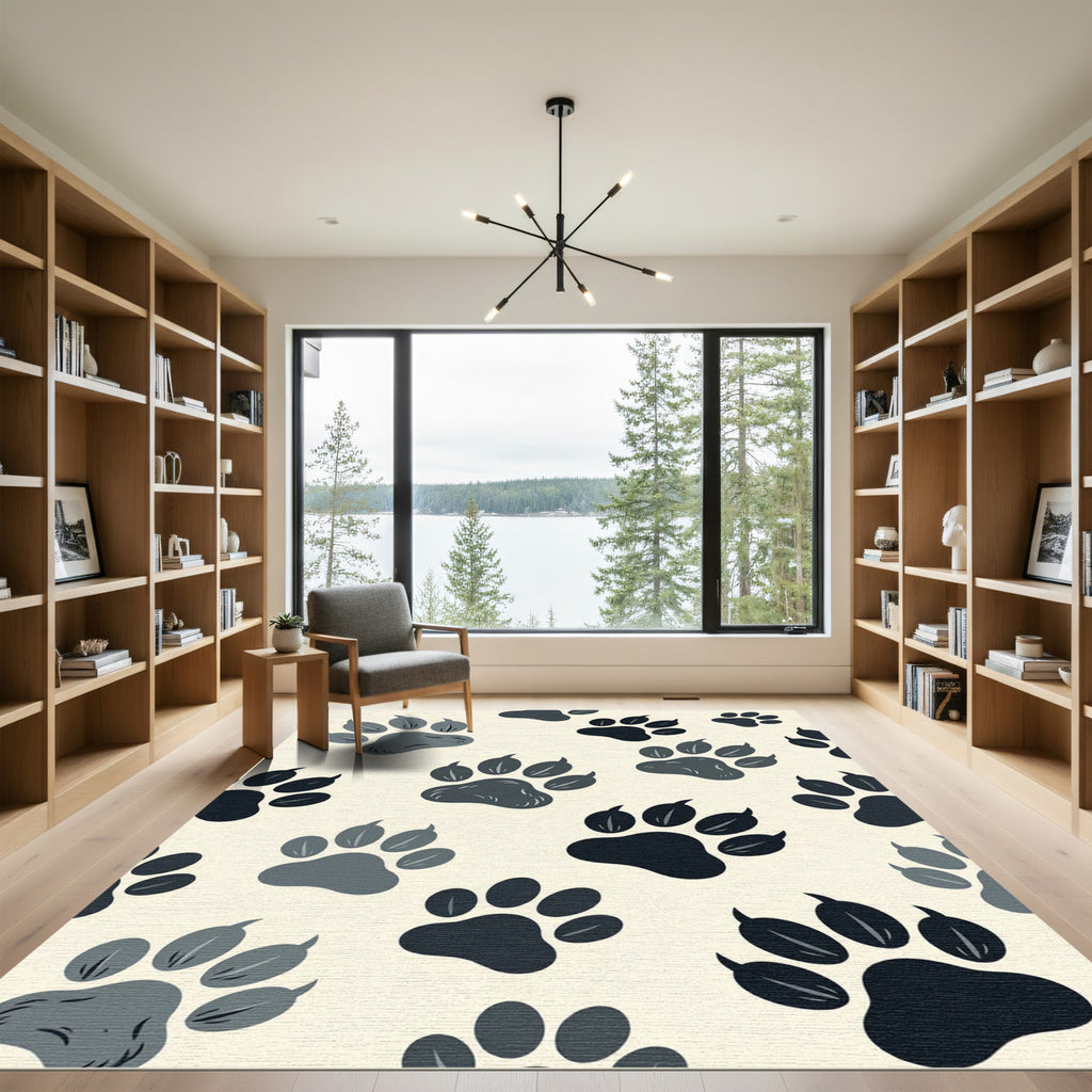 Playful Charcoal Paw Print Accent Rug