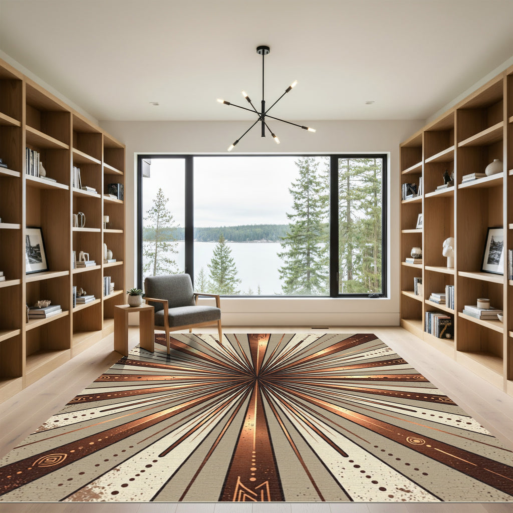 Bronze Gold Sunburst Rays Rug