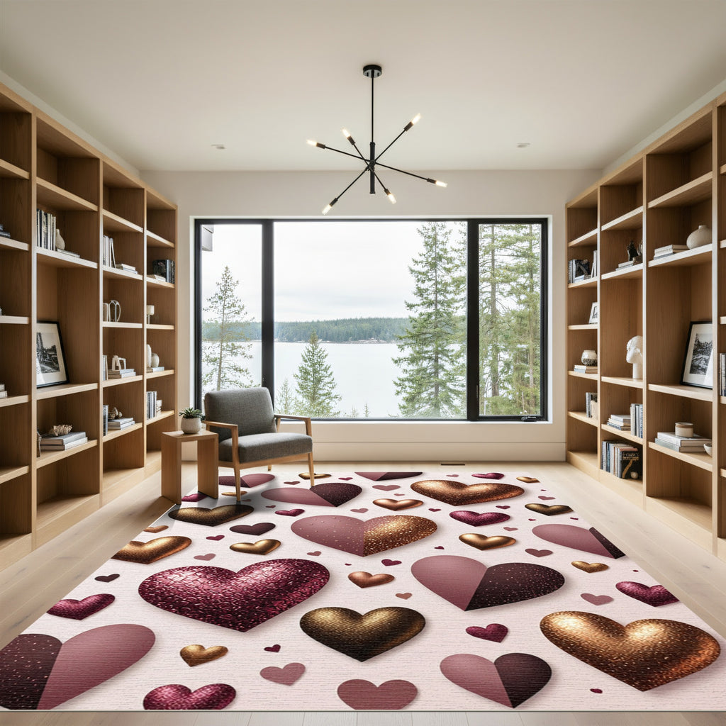 Metallic Rose Gold Heart Shower Rug