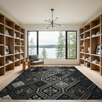 Ornate Gray Floral Damask Lattice Rug