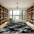 Modern Graphite And Slate Camouflage Rug