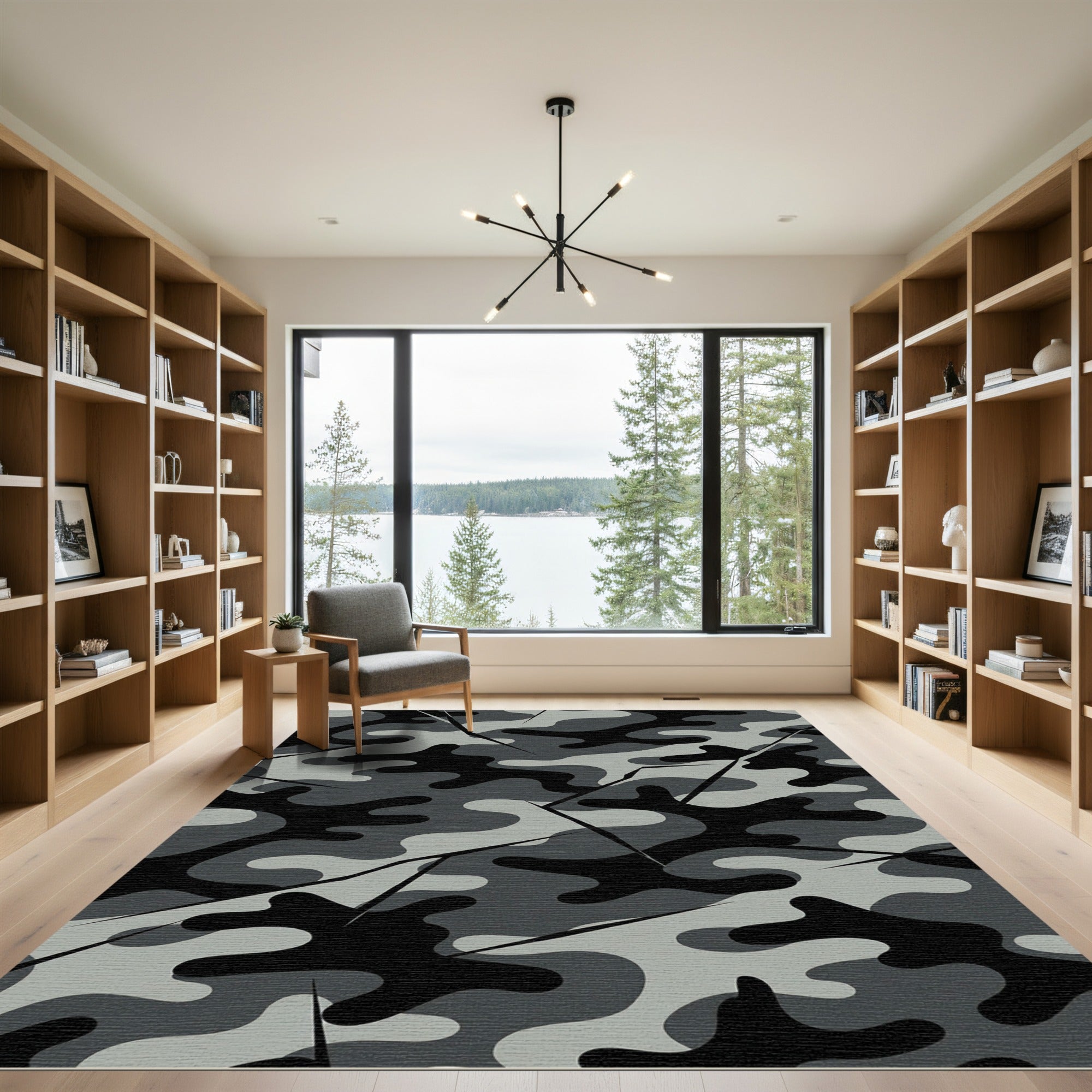 Modern Graphite And Slate Camouflage Rug