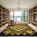 Golden Geometric Diamonds Tribal Art Rug