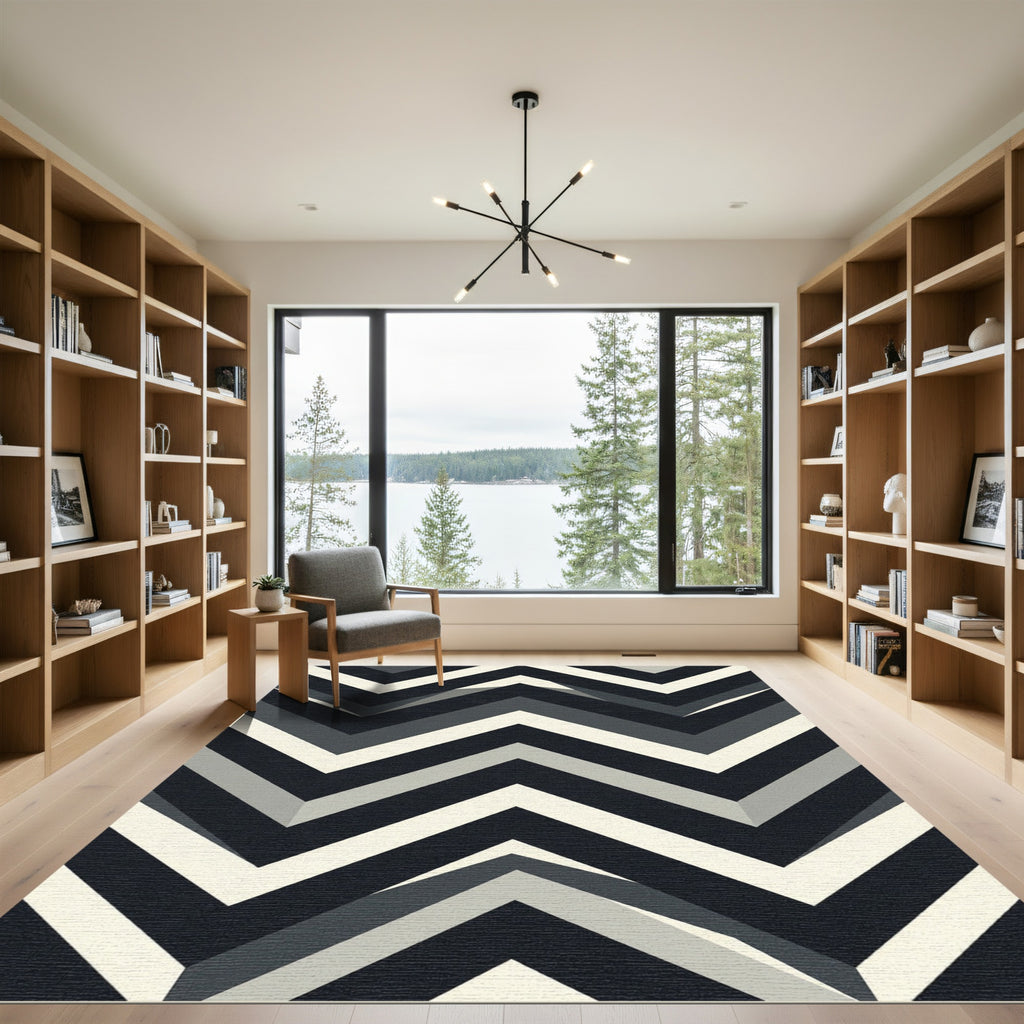 Monochrome Geometric Chevron Zigzag Area Rug