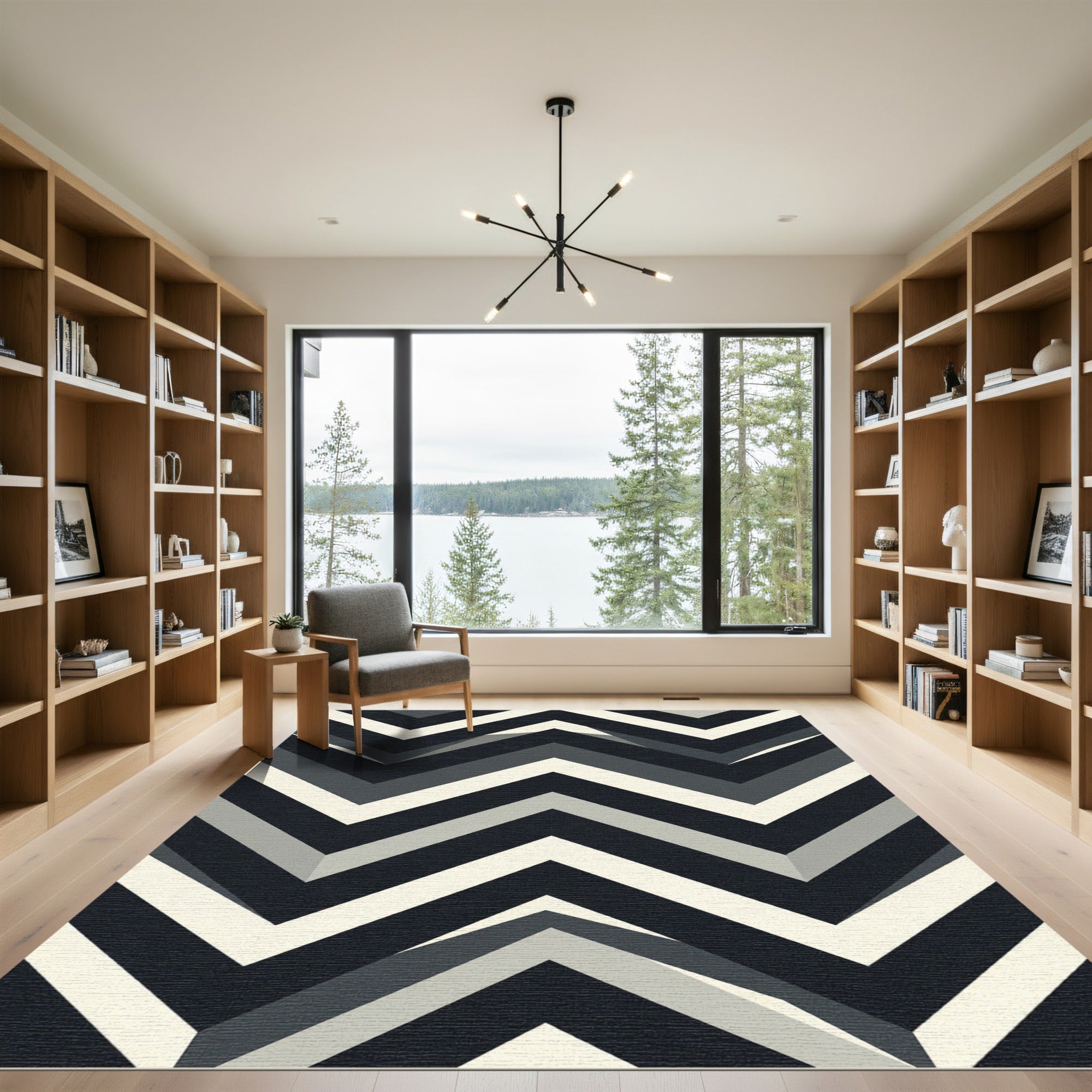 Monochrome Geometric Chevron Zigzag Area Rug