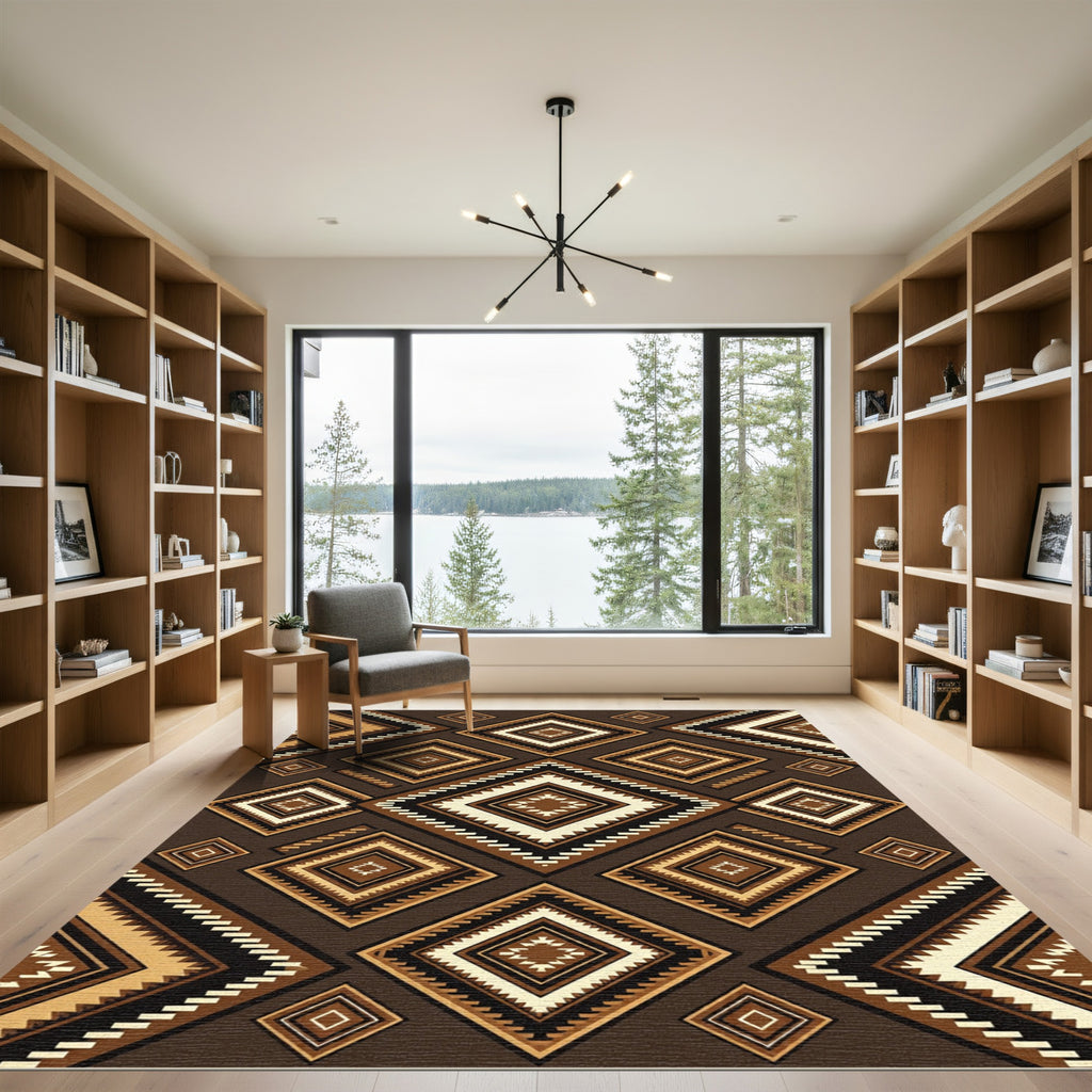 Warm Brown Diamond Navajo Inspired Rug