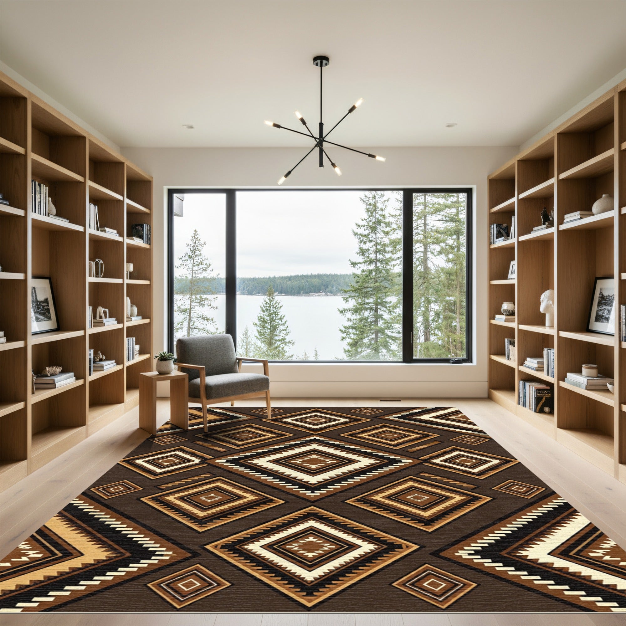 Warm Brown Diamond Navajo Inspired Rug