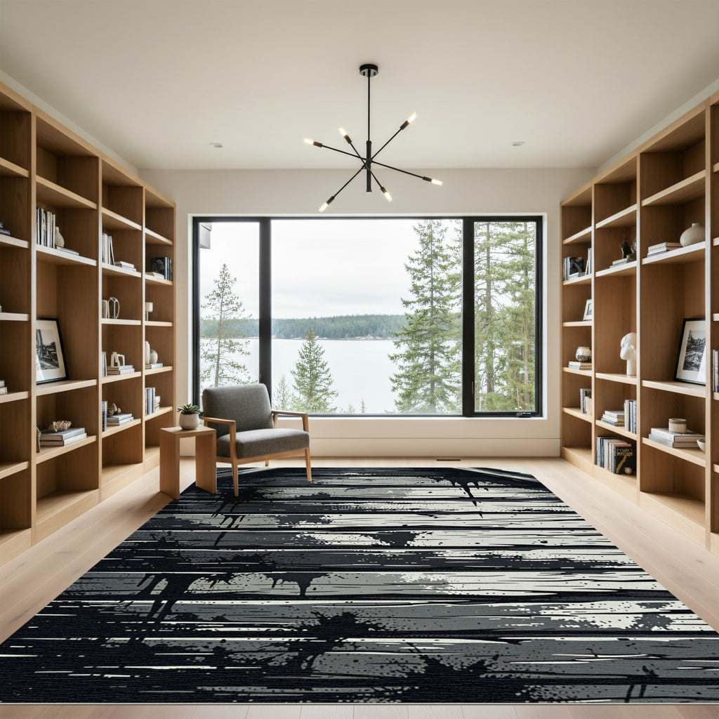 Monochromatic Grungy Wood Grain Splatter Rug
