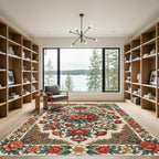 Coral Red Floral Burst Garden Rug