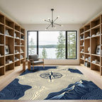 Navy Topographic Compass Mountain Art Rug