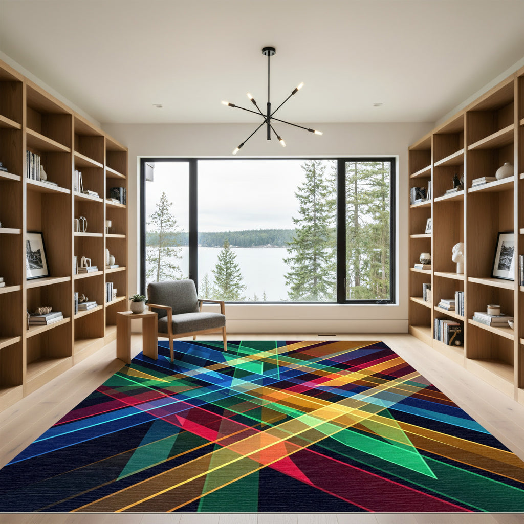 Vibrant Geometric Multicolored Intersecting Lines Rug