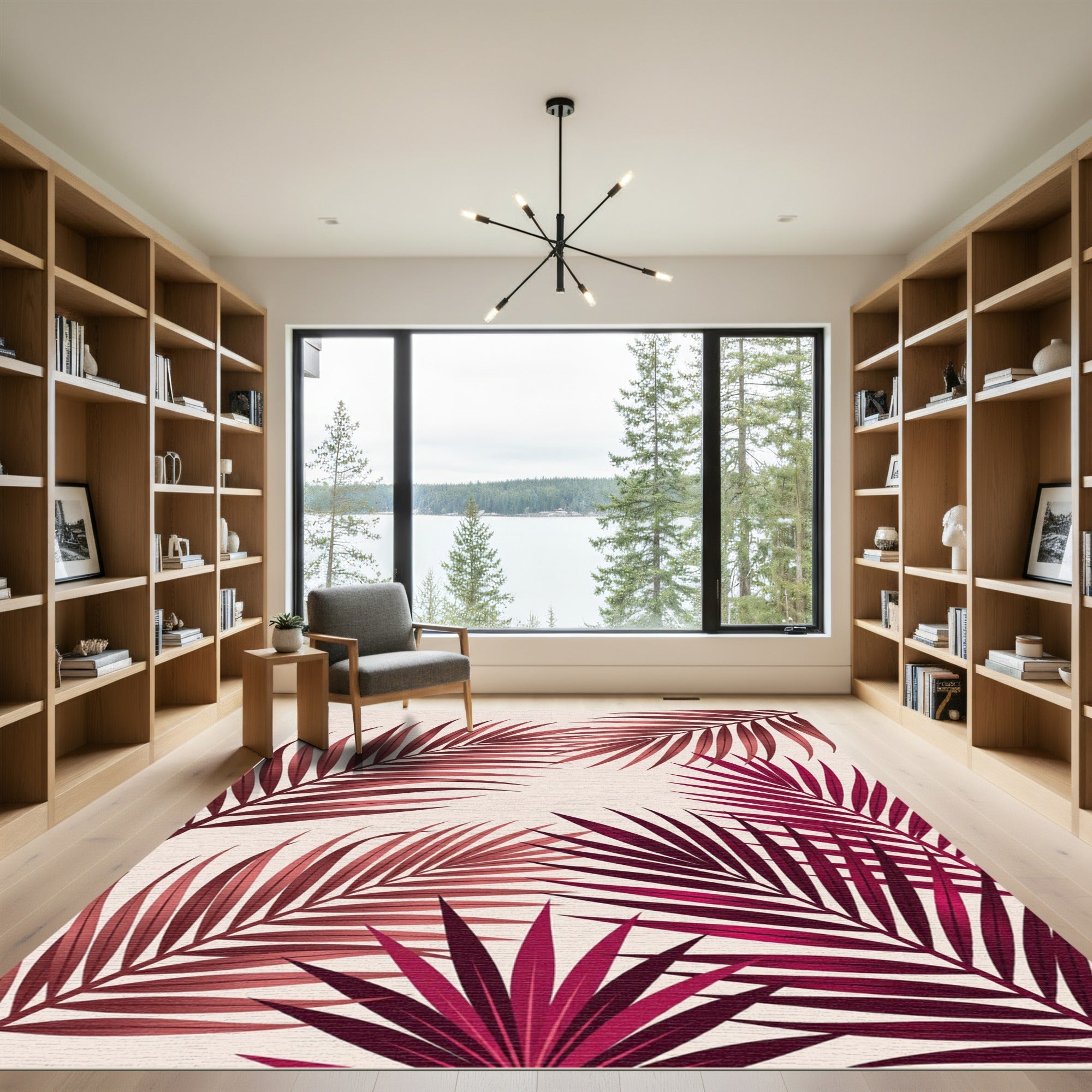 Crimson Plum Leafy Arrangement Rug
