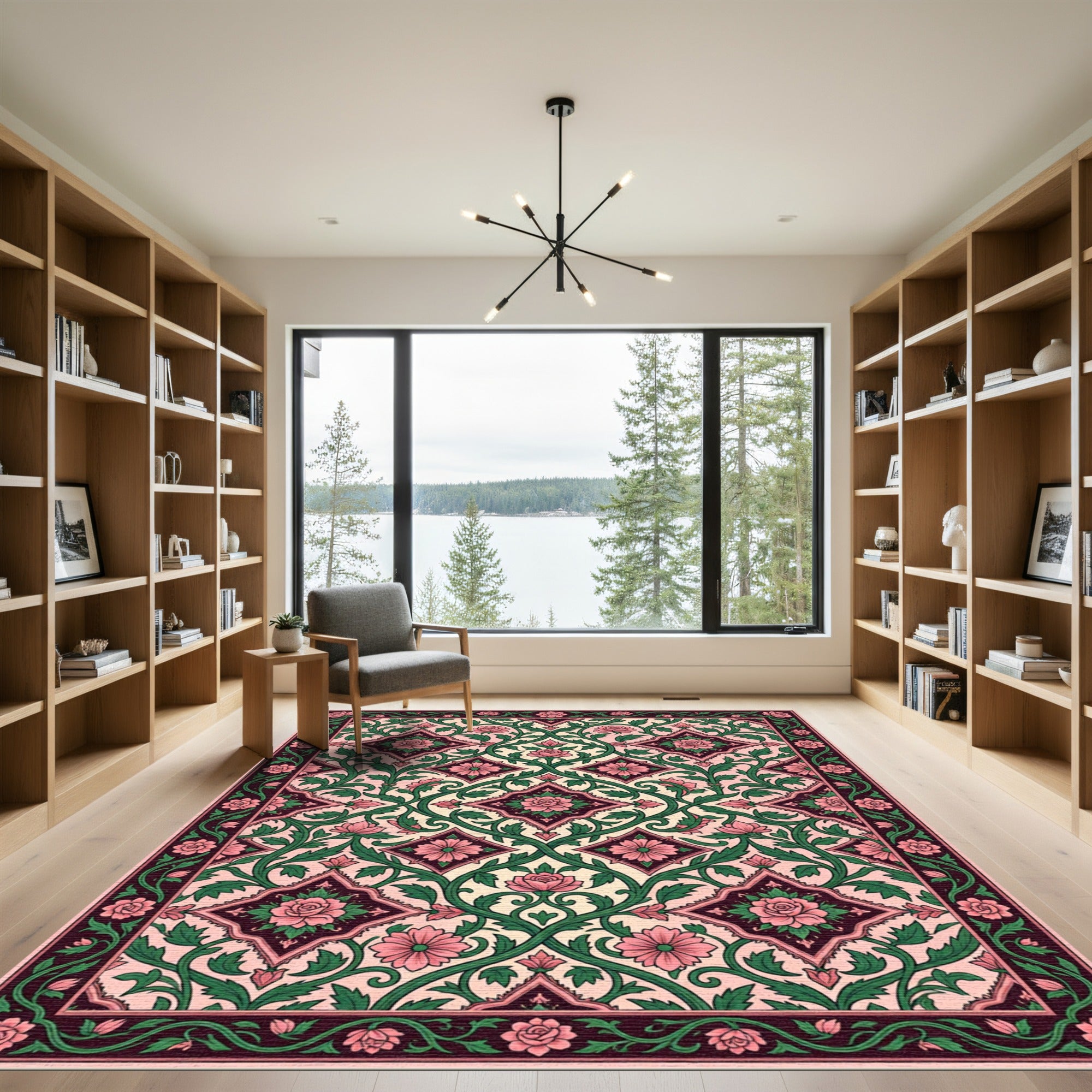 Pink Floral Vine Lattice Rug