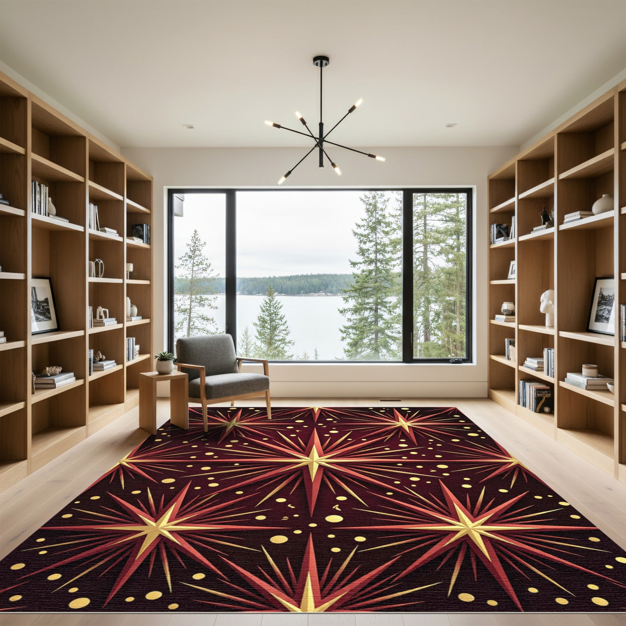Red Gold Starburst Celestial Scatter Rug