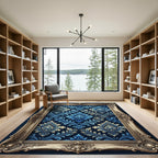 Blue Ornate Damask Scroll Accent Rug