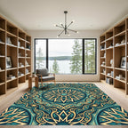 Deep Teal Golden Intricate Starburst Rug