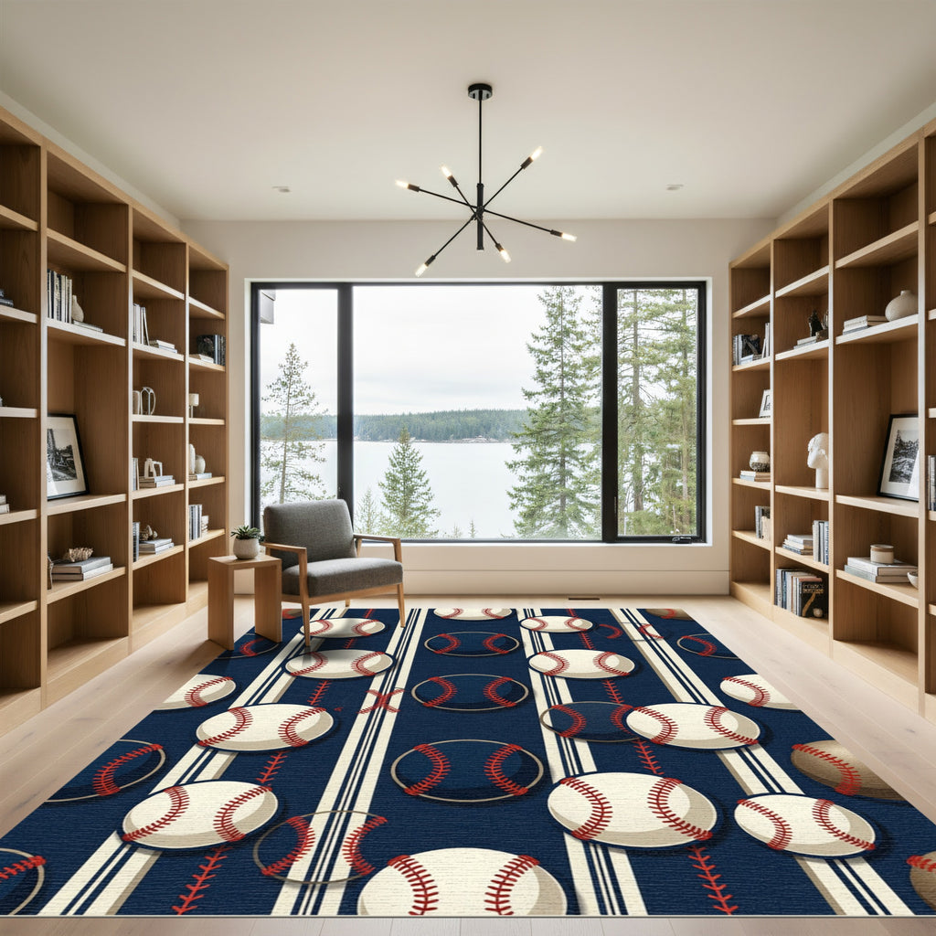 Classic Navy Baseball Stripe Rug