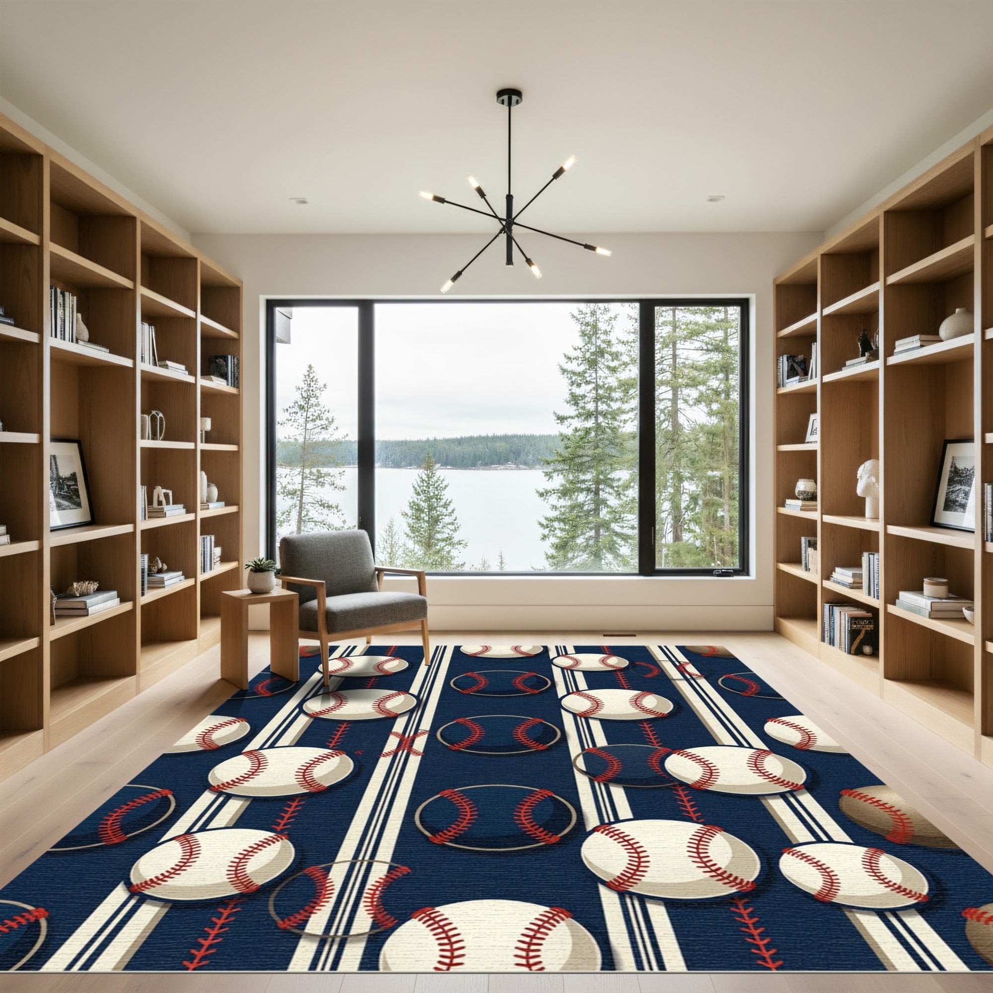 Classic Navy Baseball Stripe Rug