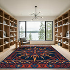 Bold Geometric Sunburst With Tribal Border Rug