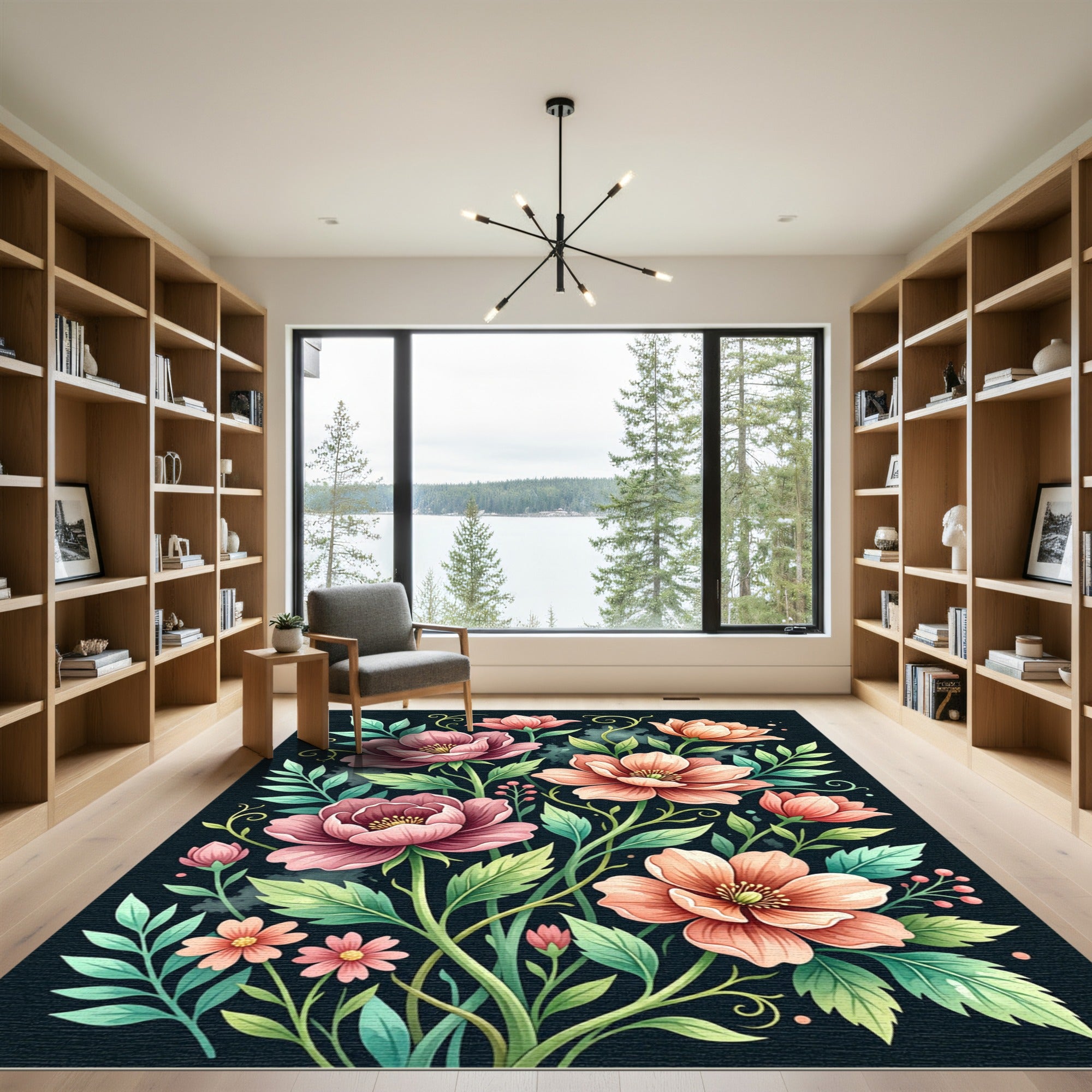 Elegant Pink Botanical Garden Art Rug