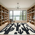 Bold Black Cactus Desert Landscape Rug