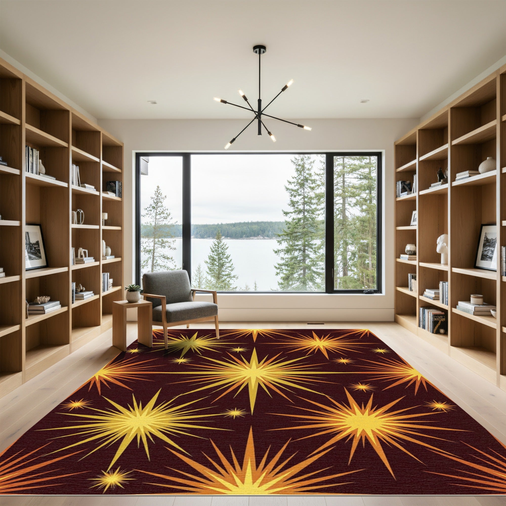 Golden Yellow Starburst Explosion Rug