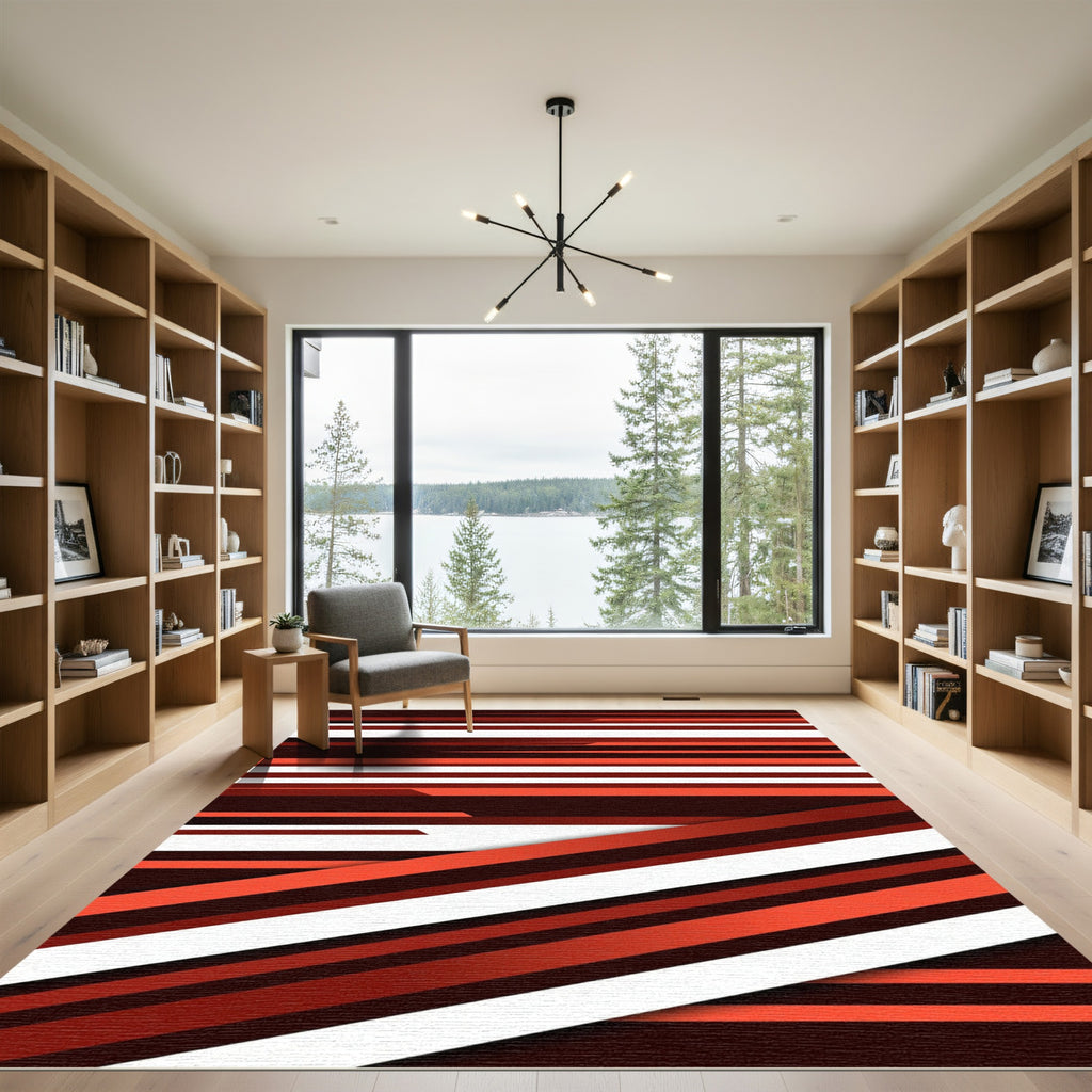 Bold Red White Horizontal Stripe Rug