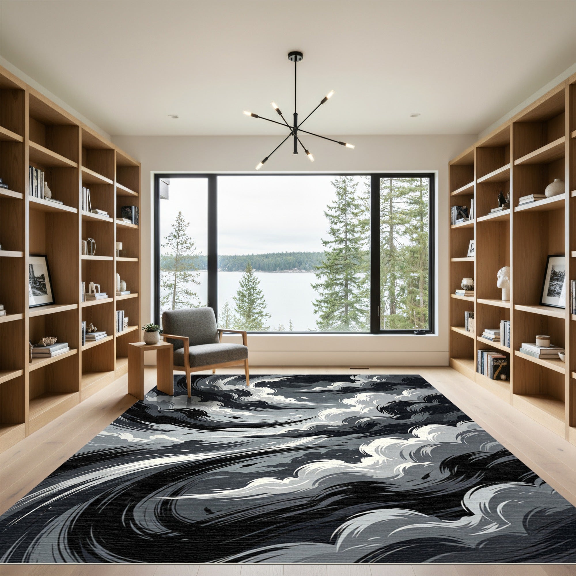 Monochrome Abstract Storm Swirl Rug