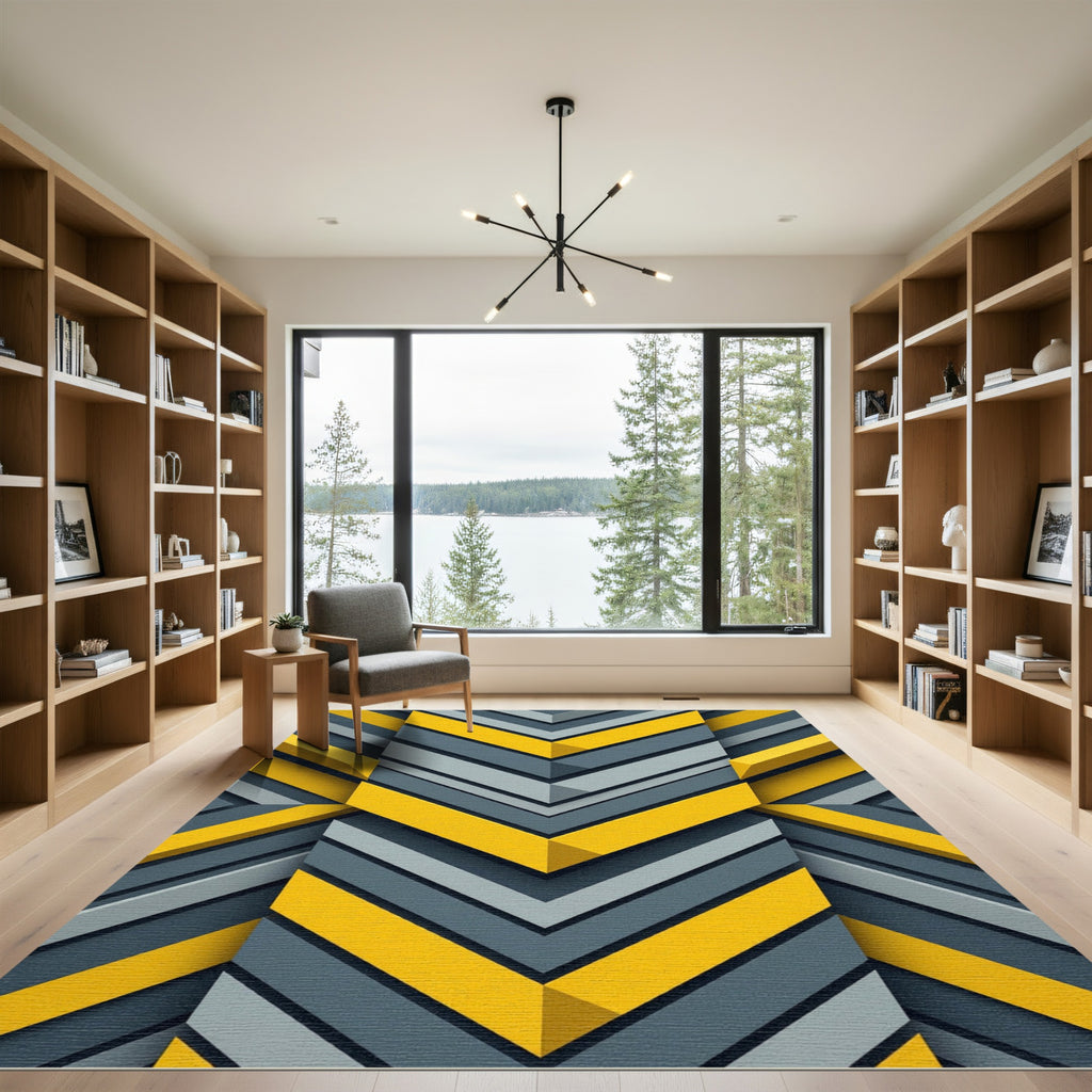 Modern Yellow And Gray Chevron Geometry Rug