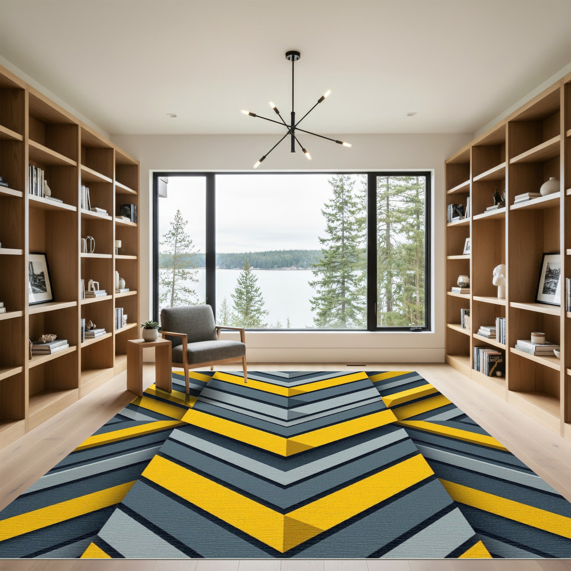 Modern Yellow And Gray Chevron Geometry Rug