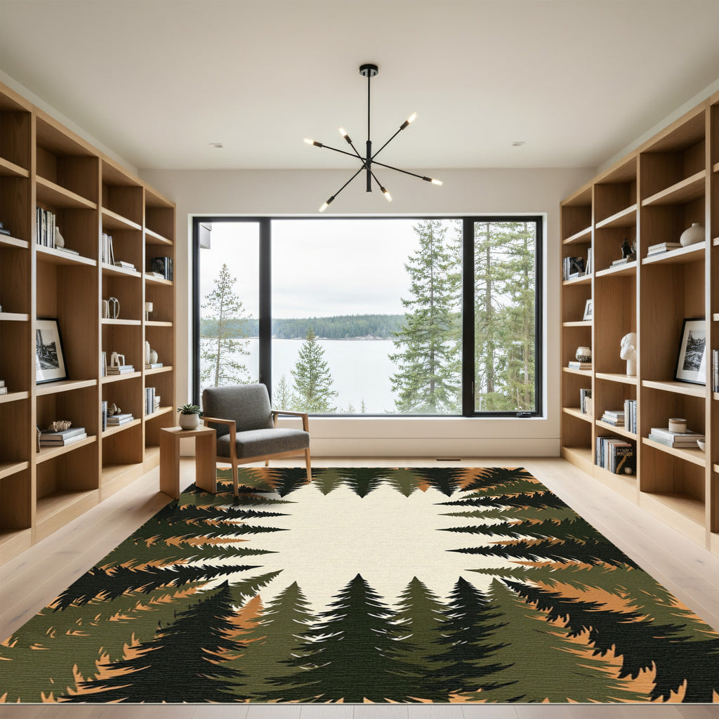 Forest Pine Needle Earthy Border Rug
