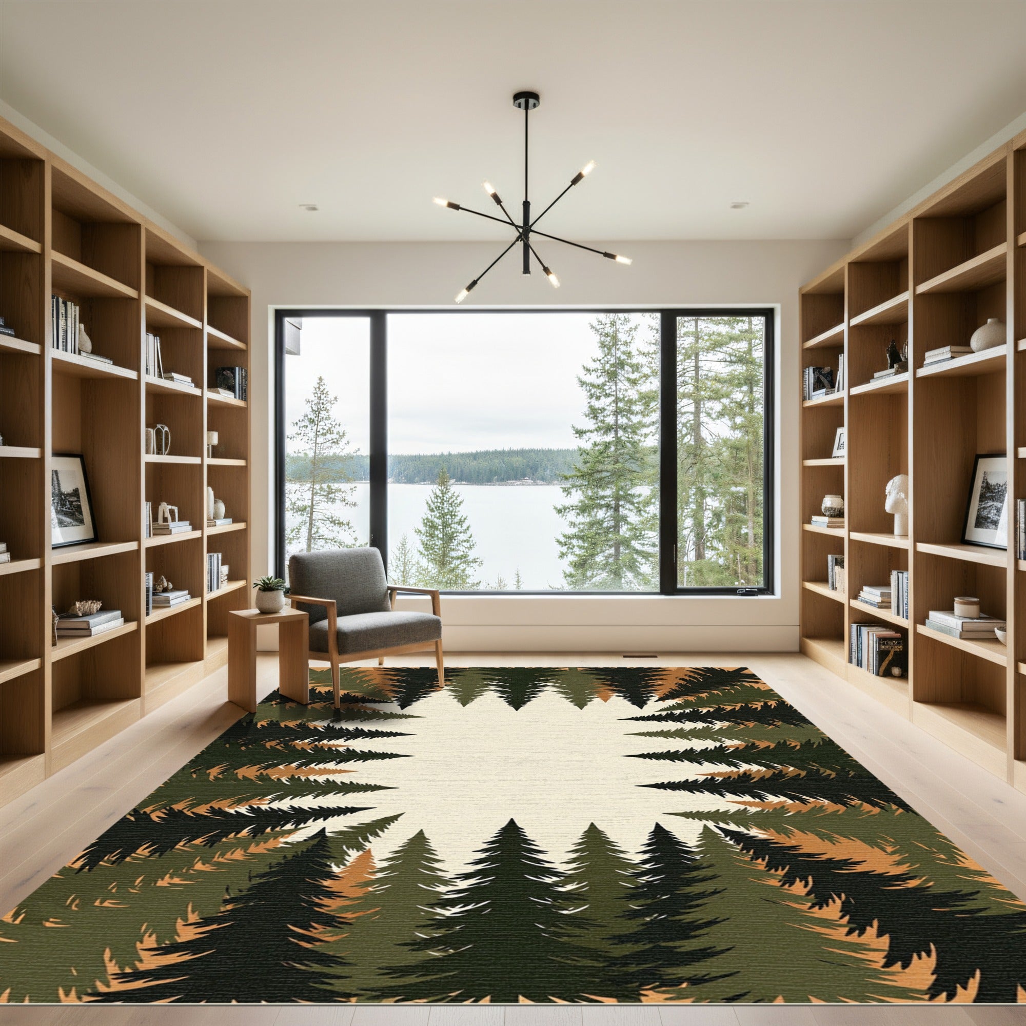 Forest Pine Needle Earthy Border Rug