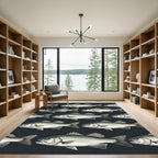 Charcoal Black and White Fish School Rug