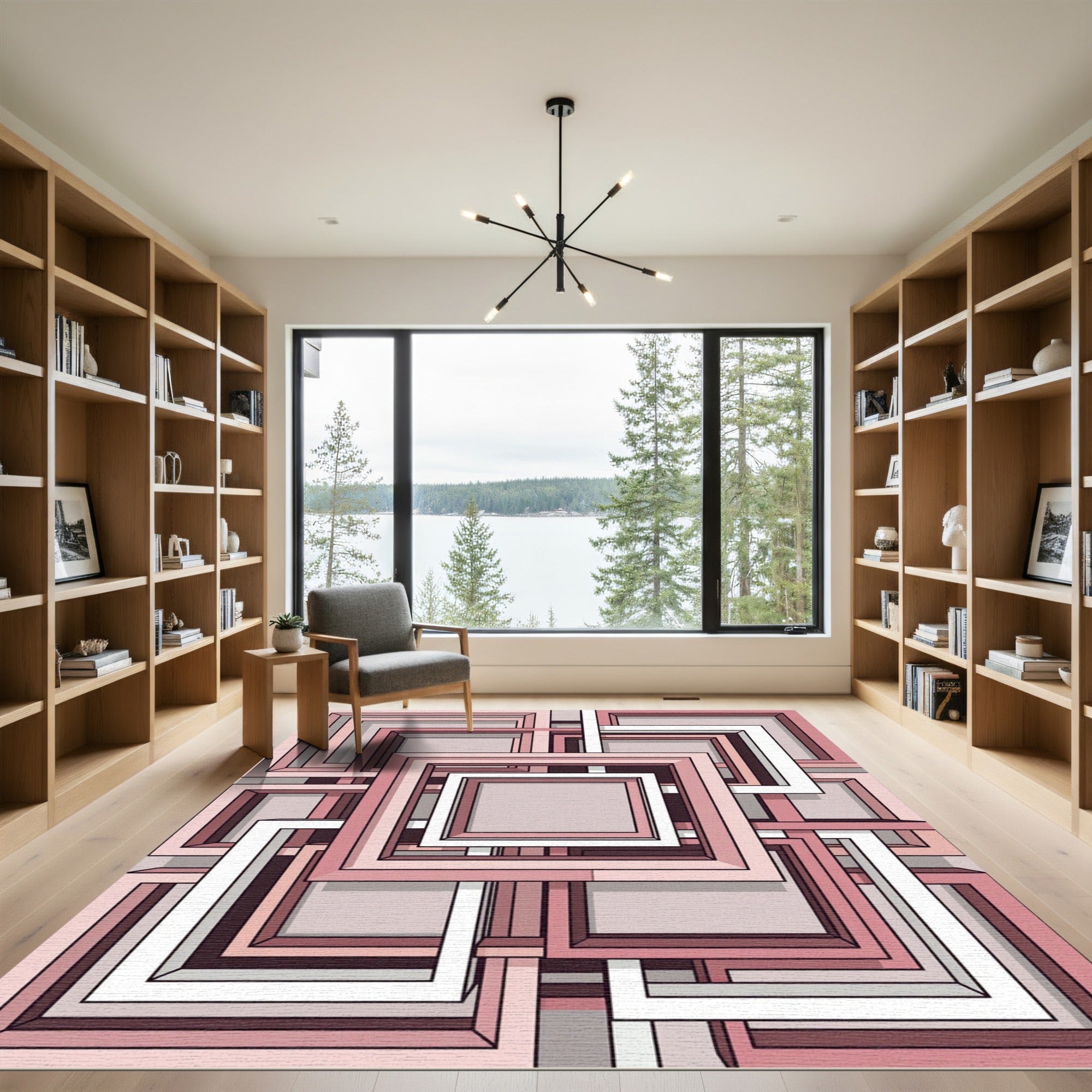 Pale Rose Geometric Interlocking Frames Rug