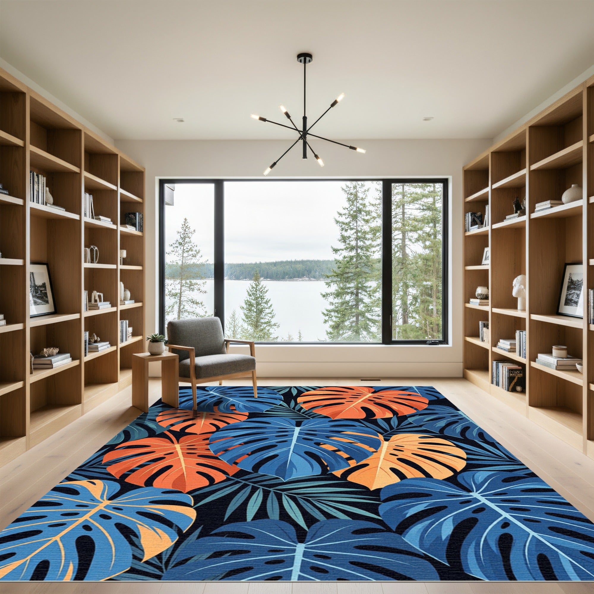Abstract Tropical Monstera Leaf Duo Tone Rug