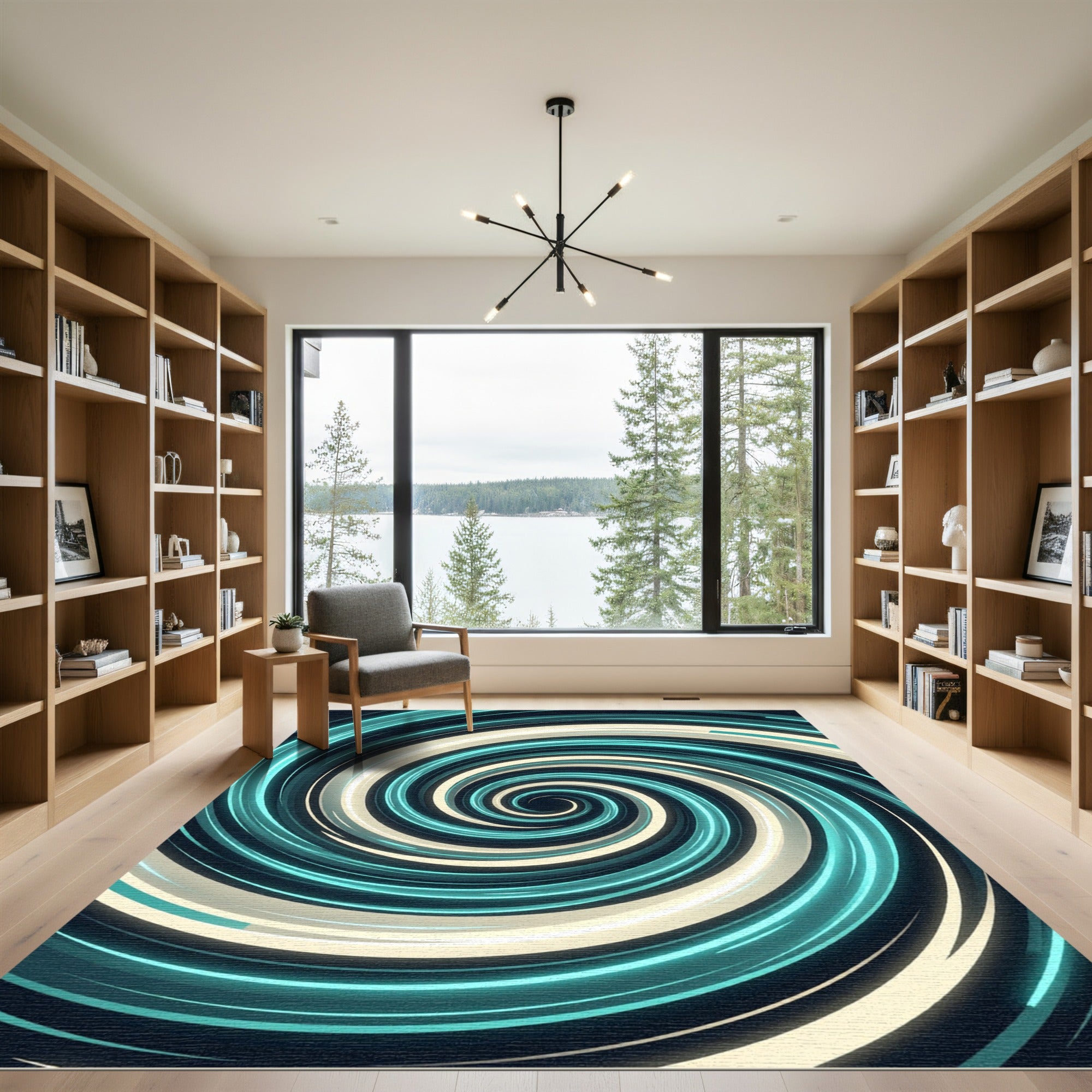 Luminous Teal and Cream Swirl Rug