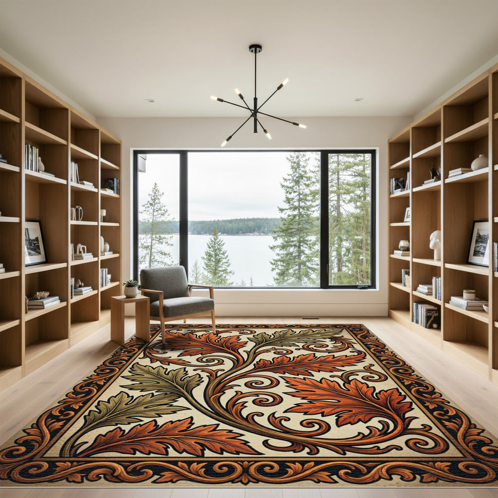 Autumnal Acanthus Leaf Scroll Work Rug