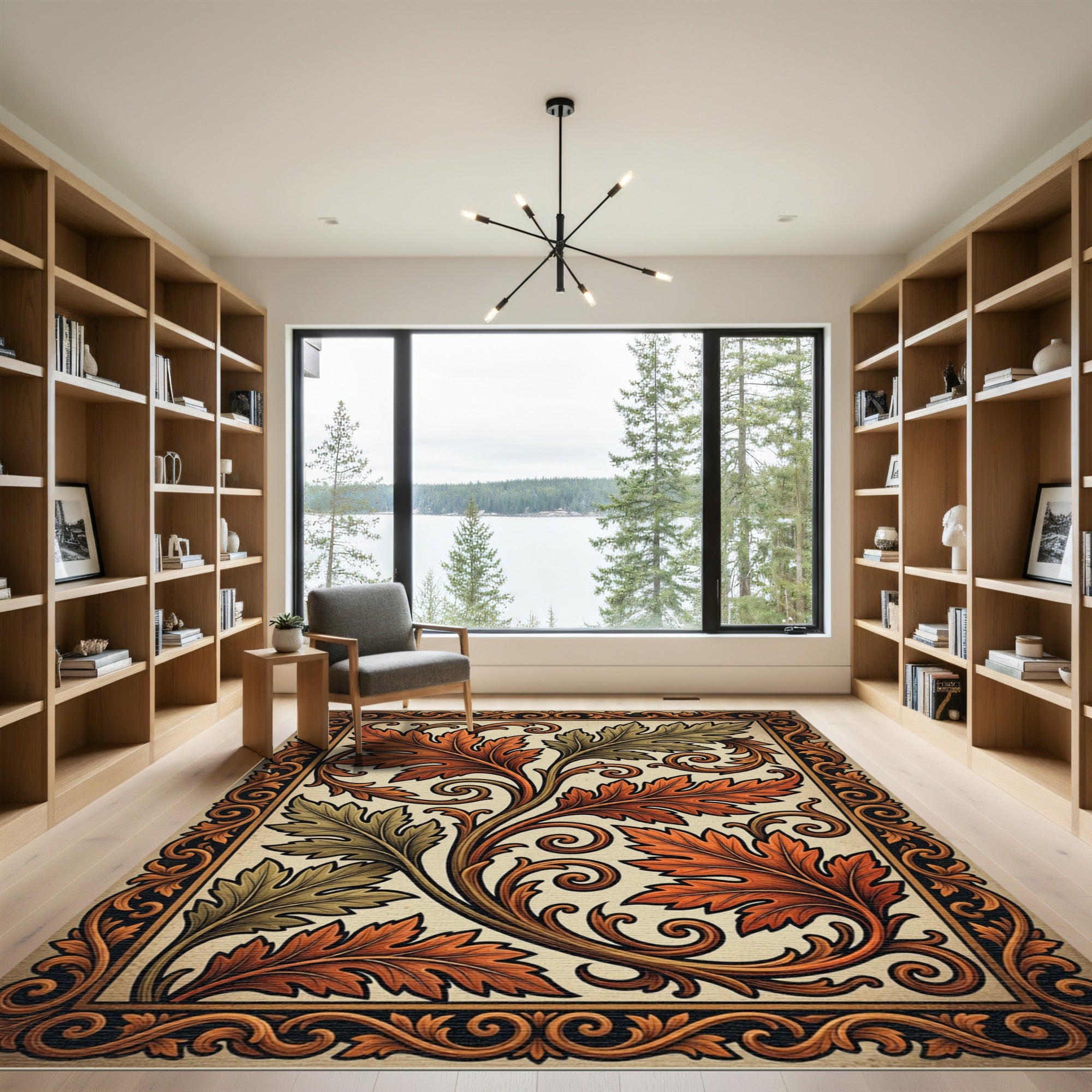 Autumnal Acanthus Leaf Scroll Work Rug