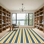 Modern Mustard Yellow Navy Striped Rug